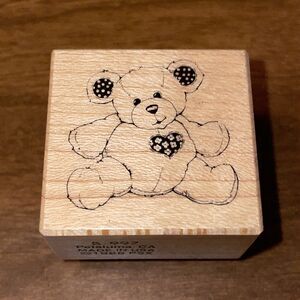 Vintage PSX B-997 Stitched Teddy Bear w/ Heart Rubber Craft Stamp 1988 1.25”